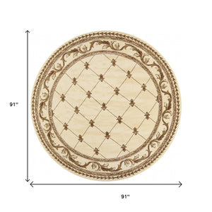 HomeRoots 8' Elegant Ivory and Brown Floral Vine Rug for Living Rooms, Dining Areas, and Entryways 8' Round 352957