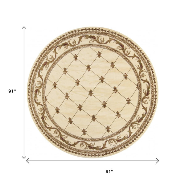 HomeRoots 8' Elegant Ivory and Brown Floral Vine Rug for Living Rooms, Dining Areas, and Entryways 8' Round 352957