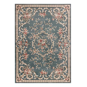 HomeRoots 8' Slate Blue Red Ivory Floral Medallion Rug – Timeless Elegance, Durable, Stain-Resistant Design 8' X 10' 352965