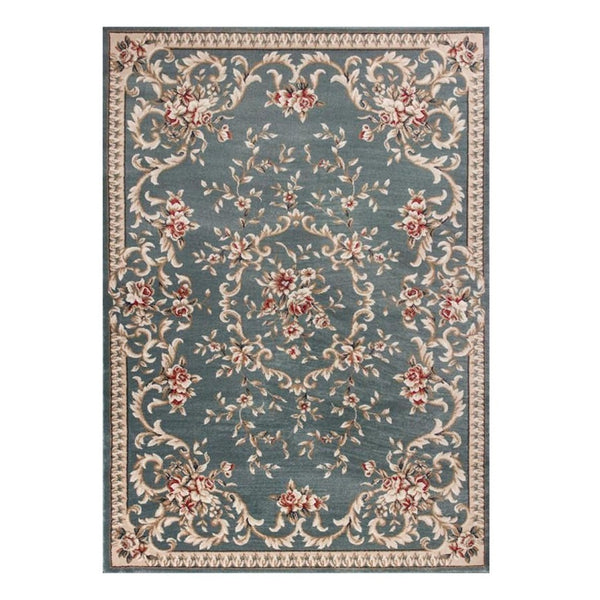 HomeRoots 8' Slate Blue Red Ivory Floral Medallion Rug – Timeless Elegance, Durable, Stain-Resistant Design 8' X 10' 352965