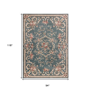 HomeRoots 8' Slate Blue Red Ivory Floral Medallion Rug – Timeless Elegance, Durable, Stain-Resistant Design 8' X 10' 352965