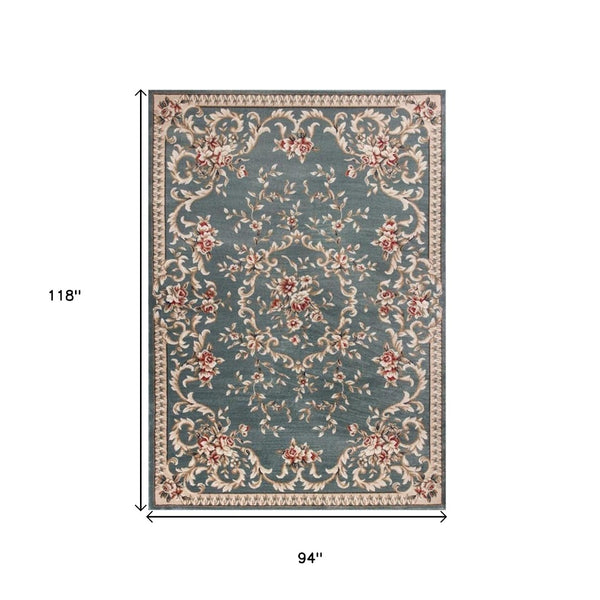 HomeRoots 8' Slate Blue Red Ivory Floral Medallion Rug – Timeless Elegance, Durable, Stain-Resistant Design 8' X 10' 352965