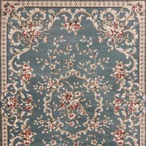 HomeRoots 8' Slate Blue Red Ivory Floral Medallion Rug – Timeless Elegance, Durable, Stain-Resistant Design 8' X 10' 352965