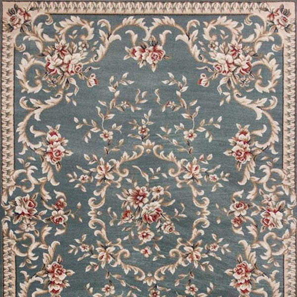 HomeRoots 8' Slate Blue Red Ivory Floral Medallion Rug – Timeless Elegance, Durable, Stain-Resistant Design 8' X 10' 352965