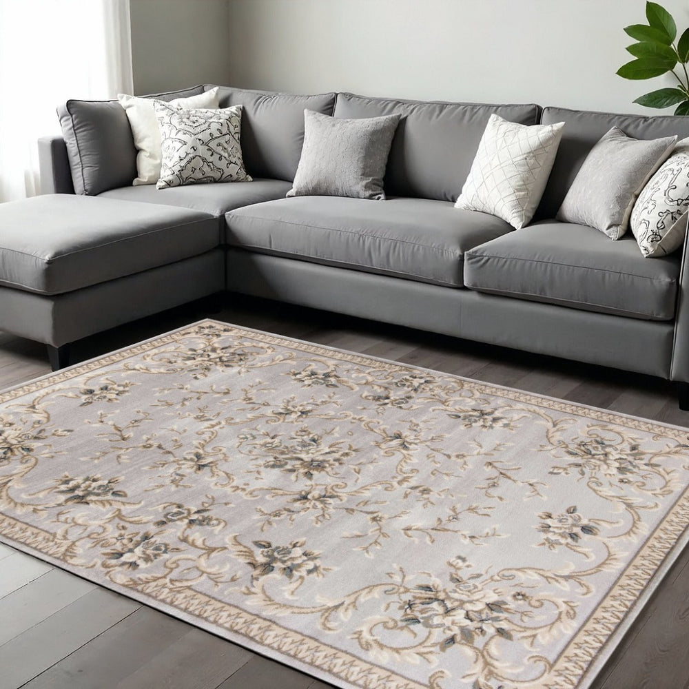 HomeRoots 9' Timeless Light Gray Floral Medallion Area Rug - Durable, Stain-Resistant Design for High-Traffic Areas 8' X 10' 352966