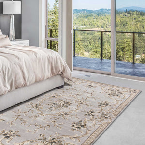 HomeRoots 9' Timeless Light Gray Floral Medallion Area Rug - Durable, Stain-Resistant Design for High-Traffic Areas 8' X 10' 352966