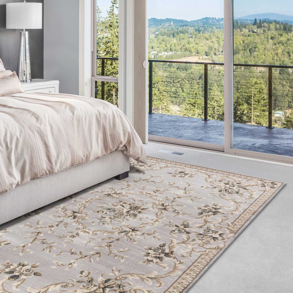HomeRoots 9' Timeless Light Gray Floral Medallion Area Rug - Durable, Stain-Resistant Design for High-Traffic Areas 8' X 10' 352966