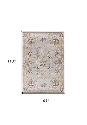 HomeRoots 9' Timeless Light Gray Floral Medallion Area Rug - Durable, Stain-Resistant Design for High-Traffic Areas 8' X 10' 352966
