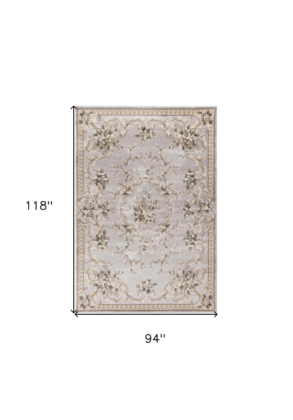 HomeRoots 9' Timeless Light Gray Floral Medallion Area Rug - Durable, Stain-Resistant Design for High-Traffic Areas 8' X 10' 352966
