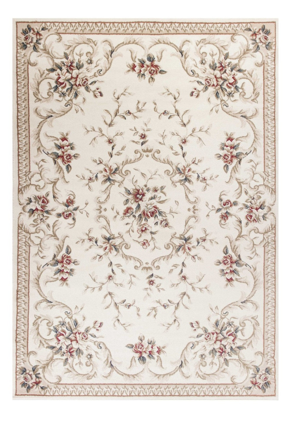 HomeRoots 8' Elegant Ivory Floral Medallion Area Rug with Red and Green Accents for Timeless Home Style 8' X 10' 352967