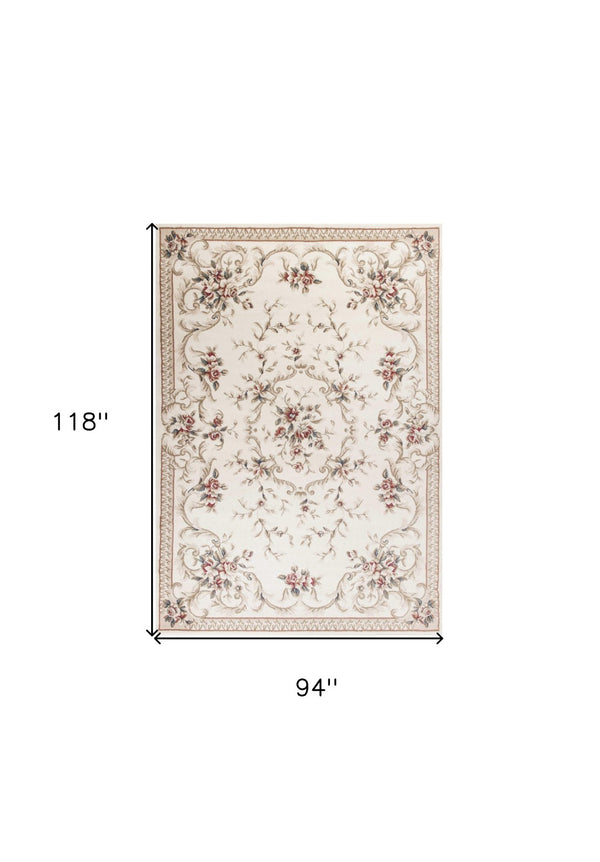 HomeRoots 8' Elegant Ivory Floral Medallion Area Rug with Red and Green Accents for Timeless Home Style 8' X 10' 352967