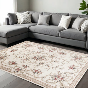 HomeRoots 8' Elegant Ivory Floral Medallion Area Rug with Red and Green Accents for Timeless Home Style 8' X 10' 352967