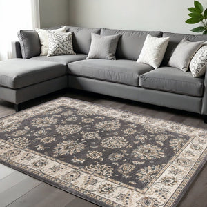 HomeRoots 8' Gray and Ivory Floral Medallion Round Rug - Timeless Elegance for Living Spaces, Durable Comfort 8' X 10' 352968