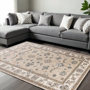 HomeRoots 9' Elegant Beige and Ivory Floral Medallion Area Rug – Timeless Design for Classic Living Spaces 8' X 10' 352969