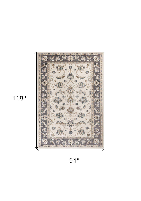 Homeroots 8' X 10' Ivory Grey Floral Indoor Area Rug  Polypropylene 352970