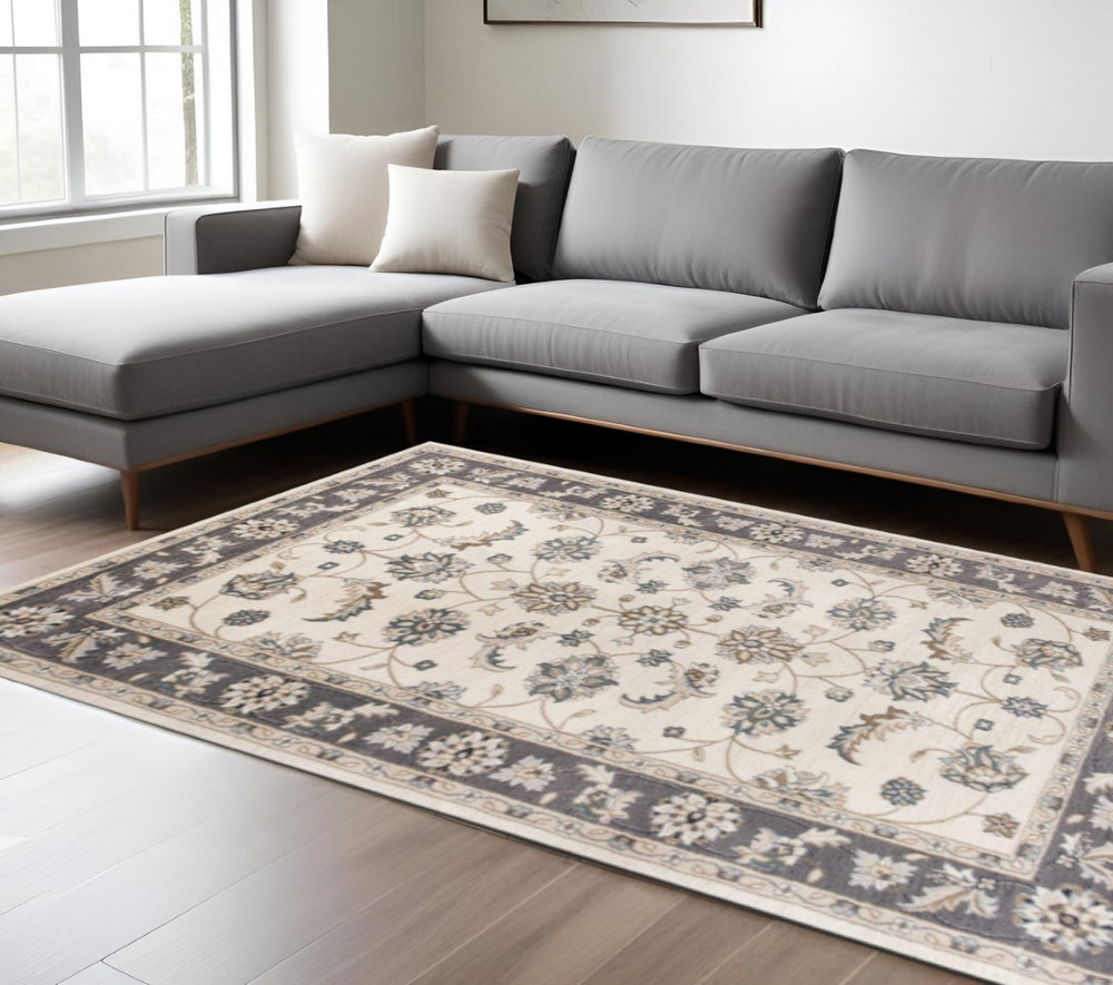 HomeRoots 8' Ivory and Gray Floral Medallion Rug - Elegant, Stain-Resistant Design for Timeless Home Style 8' X 10' 352970