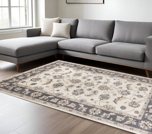 HomeRoots 8' Ivory and Gray Floral Medallion Rug - Elegant, Stain-Resistant Design for Timeless Home Style 8' X 10' 352970
