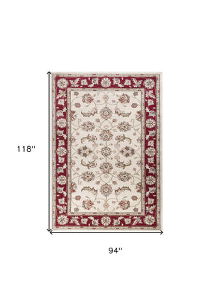 HomeRoots 8' Red and Ivory Floral Medallion Area Rug – Timeless Elegance for Living Rooms and Bedrooms 8' X 10' 352971