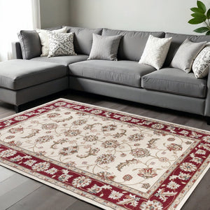 HomeRoots 8' Red and Ivory Floral Medallion Area Rug – Timeless Elegance for Living Rooms and Bedrooms 8' X 10' 352971