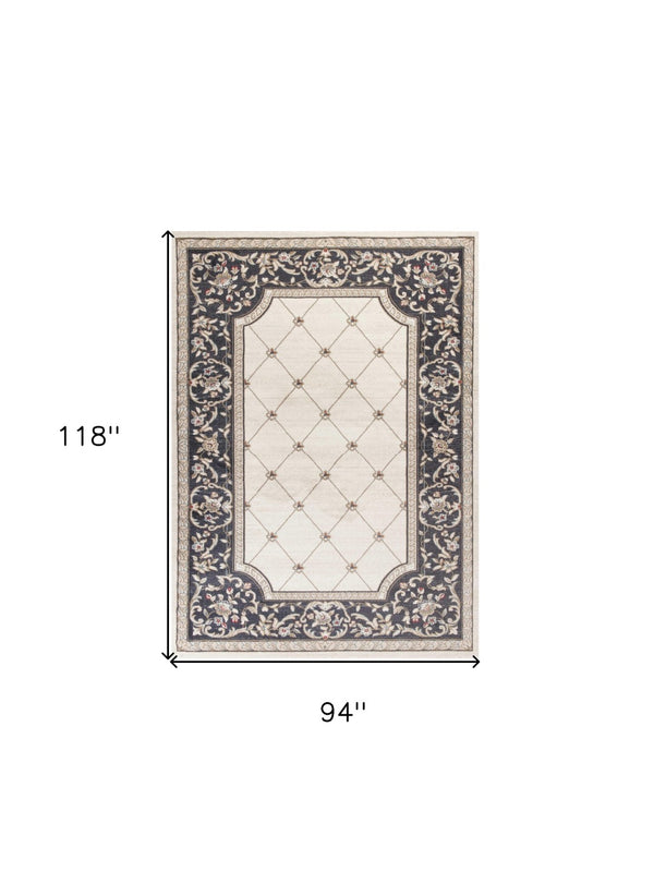 HomeRoots 8' Ivory and Gray Floral Area Rug - Durable, Stain-Resistant Design for Timeless Style and Comfort 8' X 10' 352972