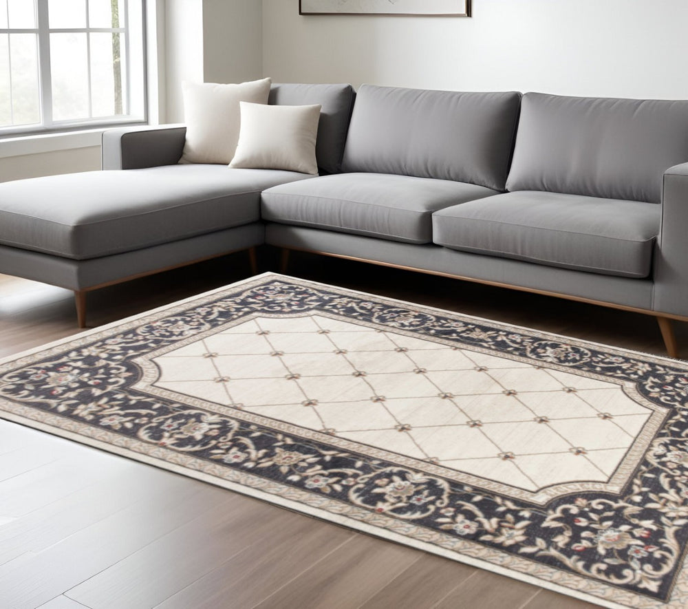 HomeRoots 8' Ivory and Gray Floral Area Rug - Durable, Stain-Resistant Design for Timeless Style and Comfort 8' X 10' 352972