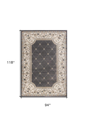 HomeRoots 8' Gray and Ivory Floral Round Rug - Elegant Traditional Design for High-Traffic Living Spaces 8' X 10' 352973