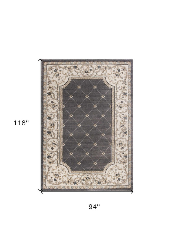 HomeRoots 8' Gray and Ivory Floral Round Rug - Elegant Traditional Design for High-Traffic Living Spaces 8' X 10' 352973