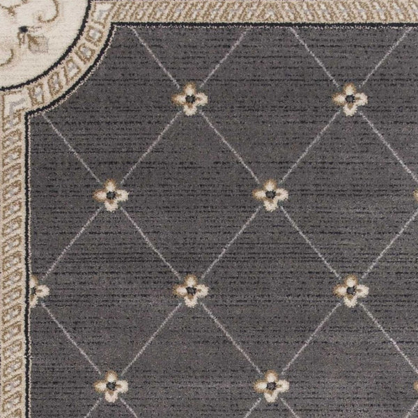 HomeRoots 8' Gray and Ivory Floral Round Rug - Elegant Traditional Design for High-Traffic Living Spaces 8' X 10' 352973