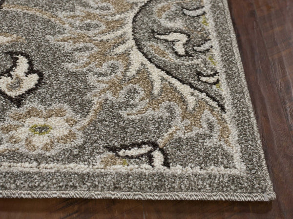 HomeRoots 8' Gray Damask Area Rug - Elegant Indoor-Outdoor Design, Durable & Low-Maintenance for Any Space 8' x 11' 352974