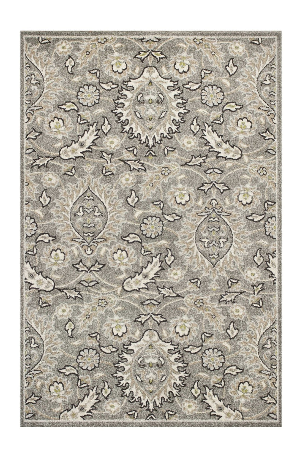 HomeRoots 8' Gray Damask Area Rug - Elegant Indoor-Outdoor Design, Durable & Low-Maintenance for Any Space 8' x 11' 352974