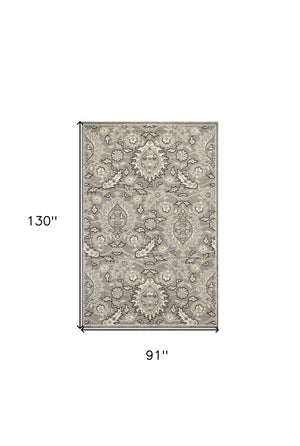 HomeRoots 8' Gray Damask Area Rug - Elegant Indoor-Outdoor Design, Durable & Low-Maintenance for Any Space 8' x 11' 352974