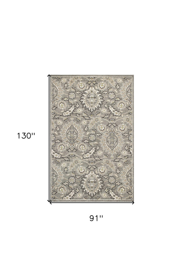 HomeRoots 8' Gray Damask Area Rug - Elegant Indoor-Outdoor Design, Durable & Low-Maintenance for Any Space 8' x 11' 352974