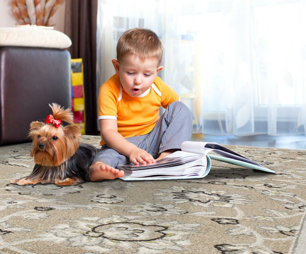 Homeroots 7' X 11' Beige Or Grey Floral Vines Uv Treated Indoor Area Rug  Polypropylene 352976