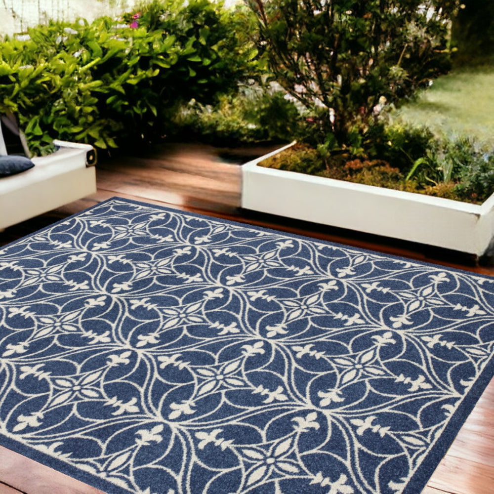 HomeRoots 8' Denim Blue Moroccan Area Rug for Indoor and Outdoor Use - Durable, Easy Care, Coastal Charm 8' x 11' 352979