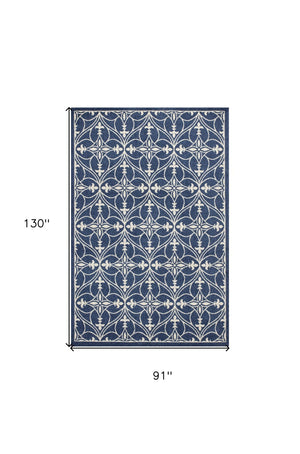 HomeRoots 8' Denim Blue Moroccan Area Rug for Indoor and Outdoor Use - Durable, Easy Care, Coastal Charm 8' x 11' 352979