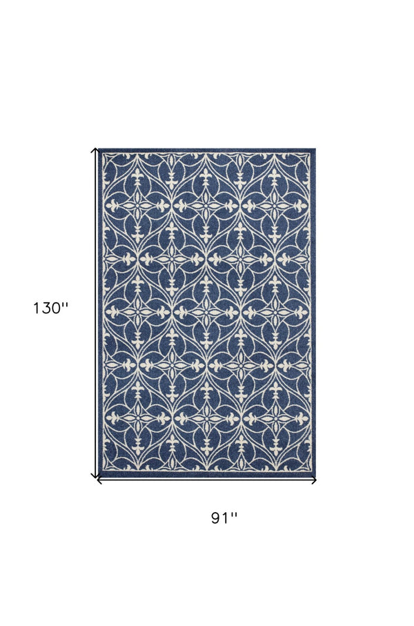 HomeRoots 8' Denim Blue Moroccan Area Rug for Indoor and Outdoor Use - Durable, Easy Care, Coastal Charm 8' x 11' 352979