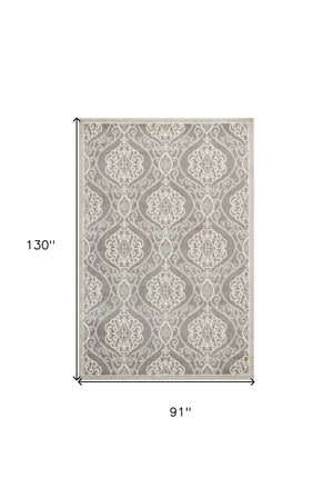 Homeroots 7' X 11' Silver Geometric Mosaic Uv Treated Indoor Area Rug  Polypropylene 352980