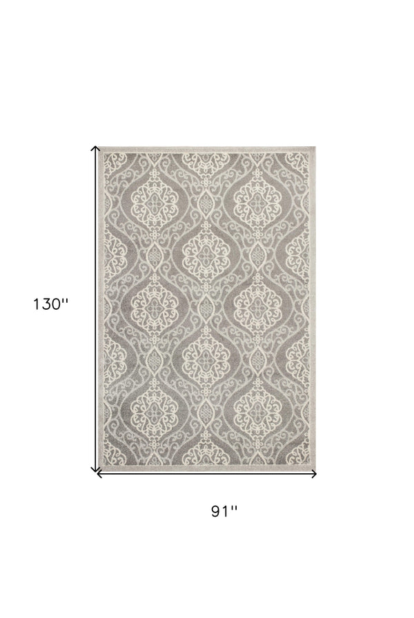 Homeroots 7' X 11' Silver Geometric Mosaic Uv Treated Indoor Area Rug  Polypropylene 352980