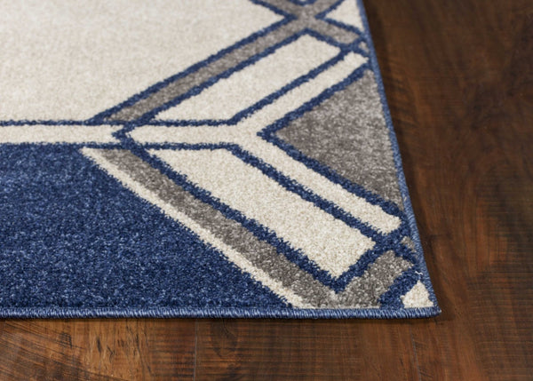 HomeRoots 8' Geometric Area Rug in Blue, Ivory, and Gray - Modern Design for Stylish, Cozy Living Spaces 8' X 11' 352982