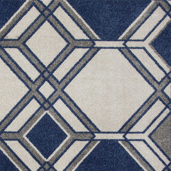 HomeRoots 8' Geometric Area Rug in Blue, Ivory, and Gray - Modern Design for Stylish, Cozy Living Spaces 8' X 11' 352982