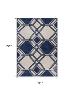 HomeRoots 8' Geometric Area Rug in Blue, Ivory, and Gray - Modern Design for Stylish, Cozy Living Spaces 8' X 11' 352982