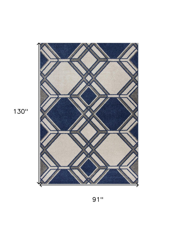 HomeRoots 8' Geometric Area Rug in Blue, Ivory, and Gray - Modern Design for Stylish, Cozy Living Spaces 8' X 11' 352982
