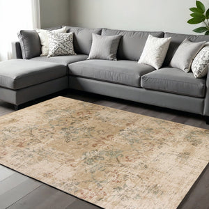 HomeRoots 5' Timeless Champagne and Beige Damask Area Rug - Durable, Elegant, Perfect for Living Spaces 8' X 11' 352987