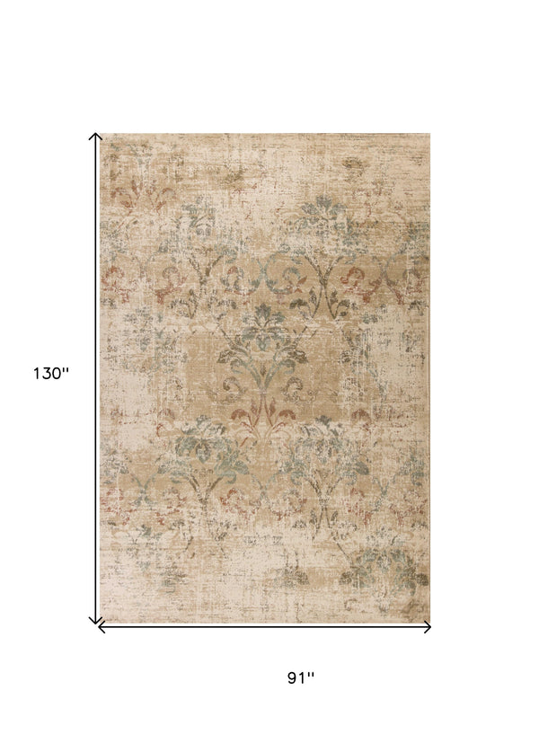 Homeroots 8' X 11' Champagne Beige Machine Woven Damask Indoor Area Rug  Polypropylene 352987