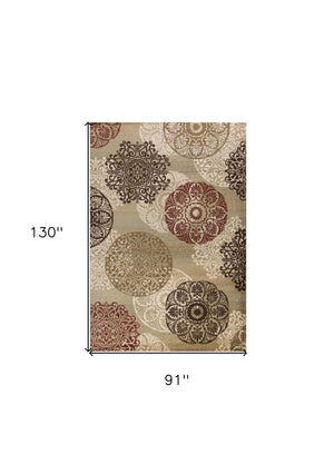 HomeRoots 5' Sage Brown and Ivory Floral Medallion Area Rug - Timeless Elegance for Your Home Décor 8' X 11' 352989