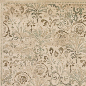 HomeRoots 5' Timeless Ivory and Brown Floral Medallion Area Rug for Elegant Living Spaces and Durability 8' X 11' 352990