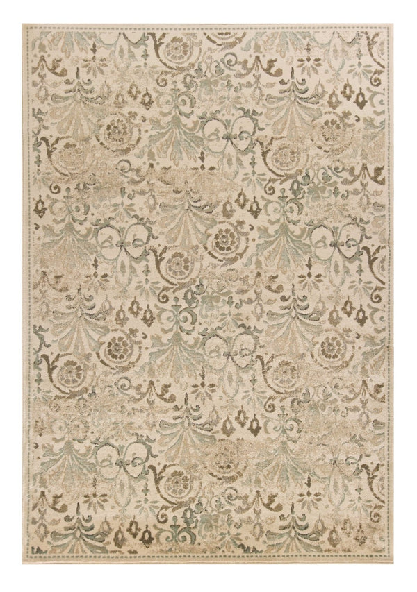 HomeRoots 5' Timeless Ivory and Brown Floral Medallion Area Rug for Elegant Living Spaces and Durability 8' X 11' 352990