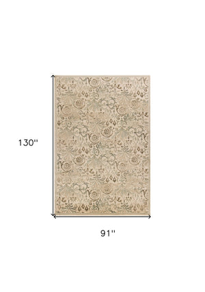 HomeRoots 5' Timeless Ivory and Brown Floral Medallion Area Rug for Elegant Living Spaces and Durability 8' X 11' 352990