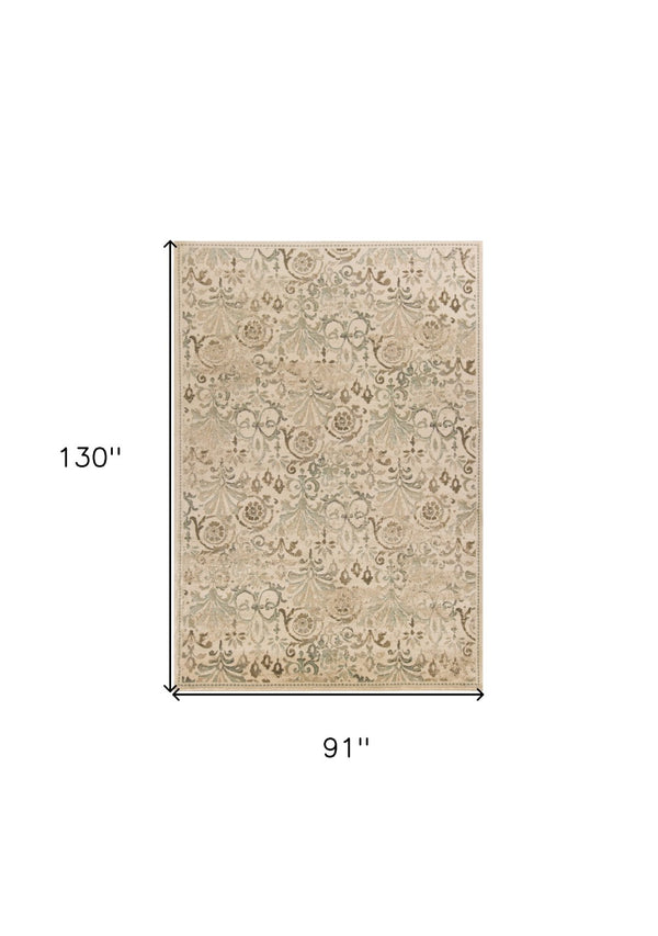 HomeRoots 5' Timeless Ivory and Brown Floral Medallion Area Rug for Elegant Living Spaces and Durability 8' X 11' 352990