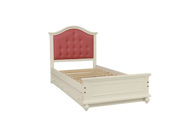 English Elm Contemporary Twin Bed with Trundle and Tufted Upholstered Headboard, Sturdy Slats, Kids Bedroom Furniture Pink,White 83 L x 12 W x 9 H B011S02033